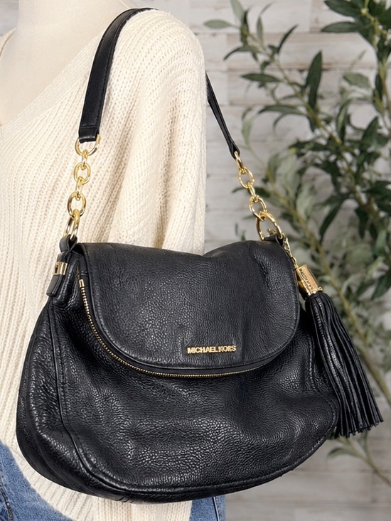 Michael Kors Handbags - Michael Kors Black Pebbled Leather Tassel Shoulder Bag Gold Chain Hobo Purse